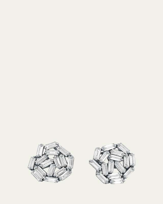 18K White Gold Fireworks Diamond Post Earrings